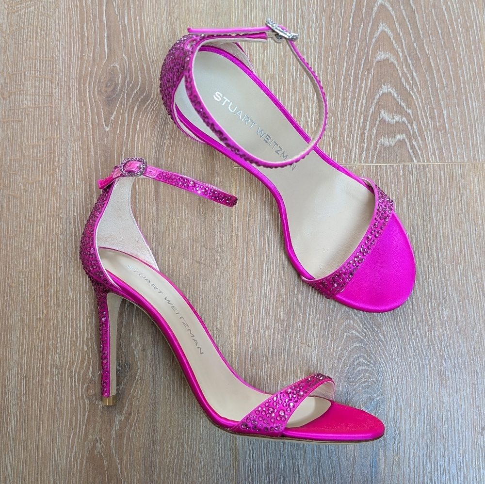 NIB Stuart Weitzman Nudist Shine 100 Pink Fuschia Heel Sandal
